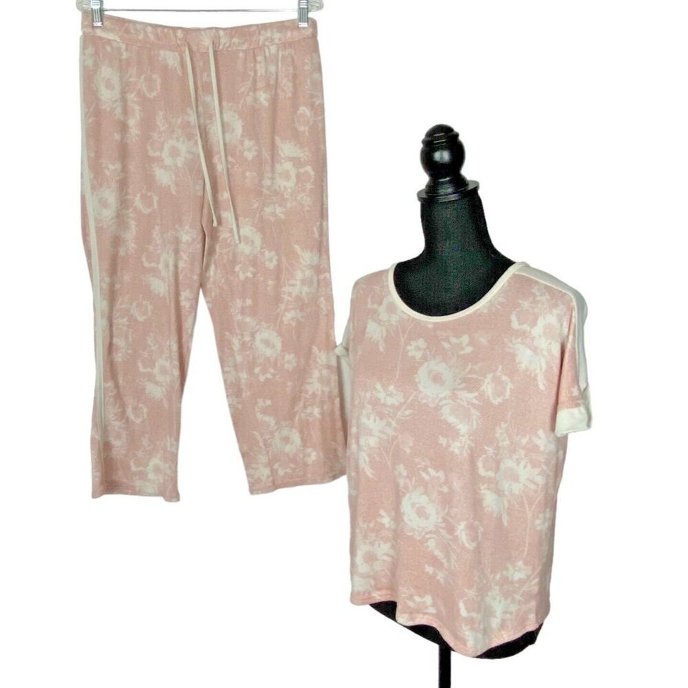 LUCKY BRAND Women Floral Print Pajama Set Pants Top Sz M Pink Loungewear 12-10